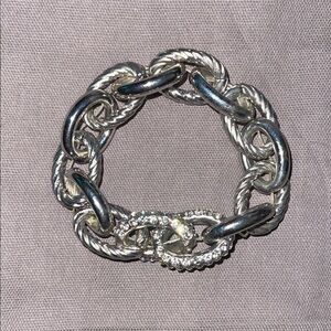 INC International Concepts Silver Bracelet w/Rhinestines. Stretchy. Metal. NWT.